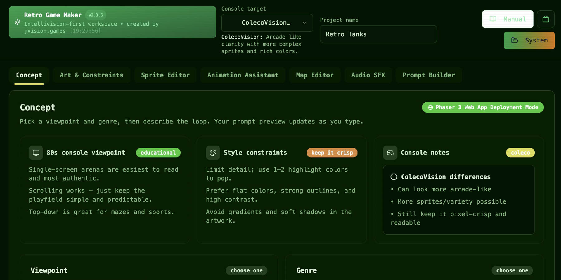 Retro Game Maker Interface