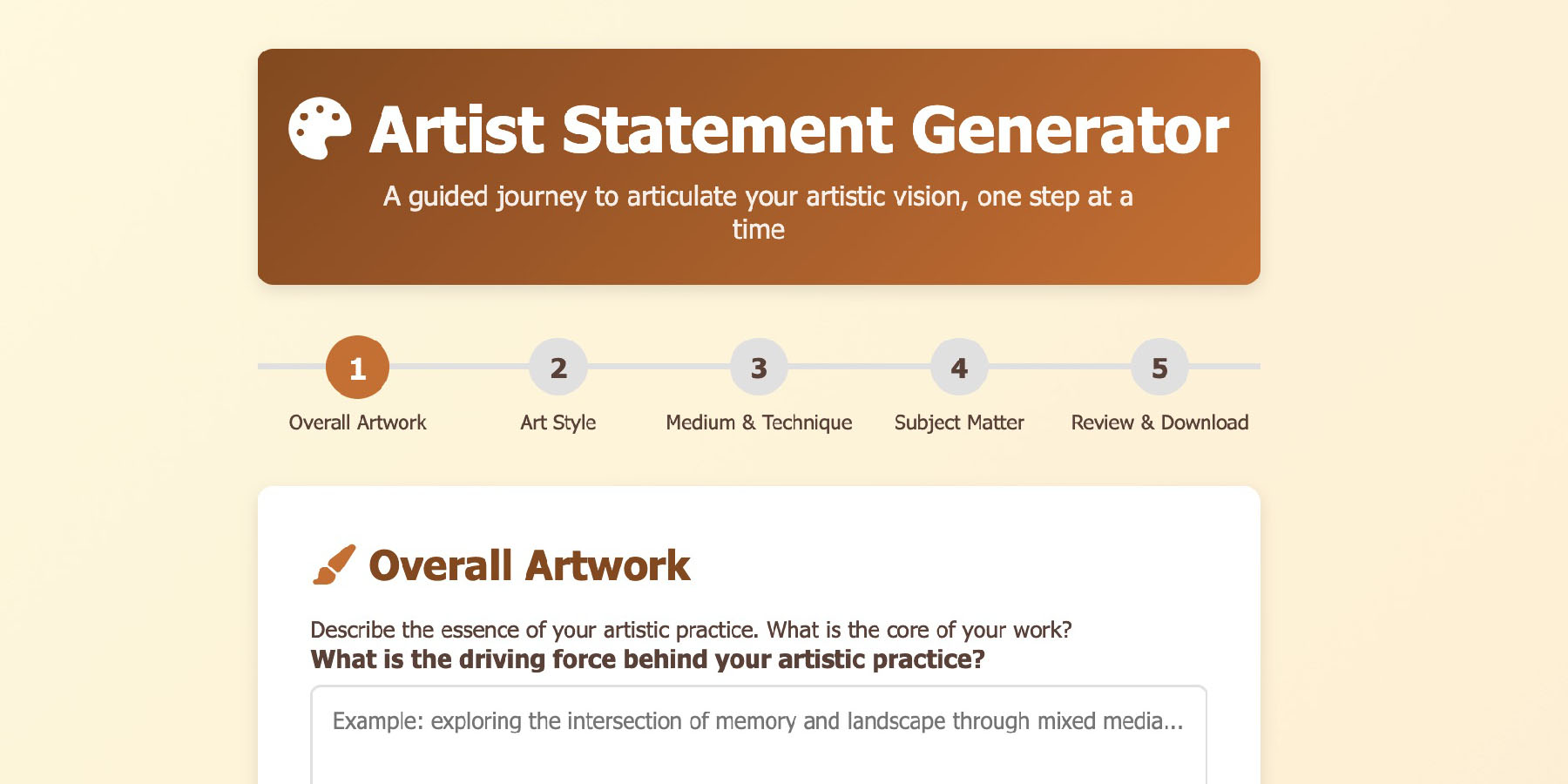 Artist Statement Generator Interface